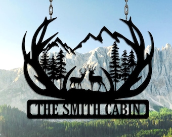 Personalisierte Deer Metallschild, Hängen im Freien, Jäger Geschenk, Familienname Zeichen, Deer Jagdschild, Deer Jäger Geschenk, Cabin Decor, Outdoor Decor