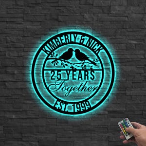 Personalized Anniversary Gift, Custom 25th Anniversary Gifts For Her, Gift for Parents Wedding Gift, Family Name Sign, Doves Metal Sign