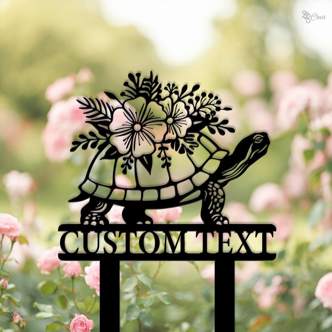 Floral Turtle Garden Sign, Custom Name Turtle Sign, Tortoise Lawn Art ...