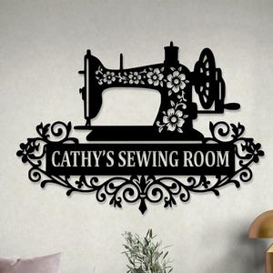 Letrero de metal personalizado para sala de costura con flor, letrero de acolchado personalizado, decoración para sala de costura, regalo para ella, regalos para la abuela, decoración para sala de manualidades