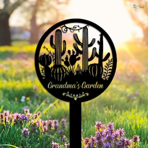 Cartello personalizzato per giardino di cactus, picchetto da giardino personalizzato per piante del deserto, regalo per la mamma, cactus in metallo del sud-ovest, picchetto in metallo per cactus, regalo per cactus