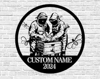 Letrero personalizado con nombre de apicultor, letrero personalizado para jardín de abejas, decoración de colmena, letrero de granja de abejas, regalo de apicultor, regalo de jardinero, letrero metálico para apicultor