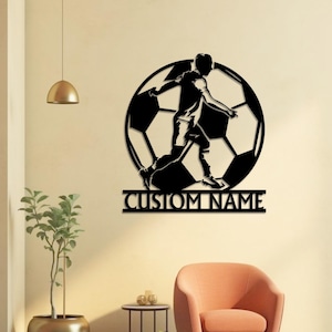 Custom Man Soccer Metal Wall Art Personalized Football Player Sign Soccer Player Gift Home Decor Kid Nursery Decor Birthday Xmas Gift