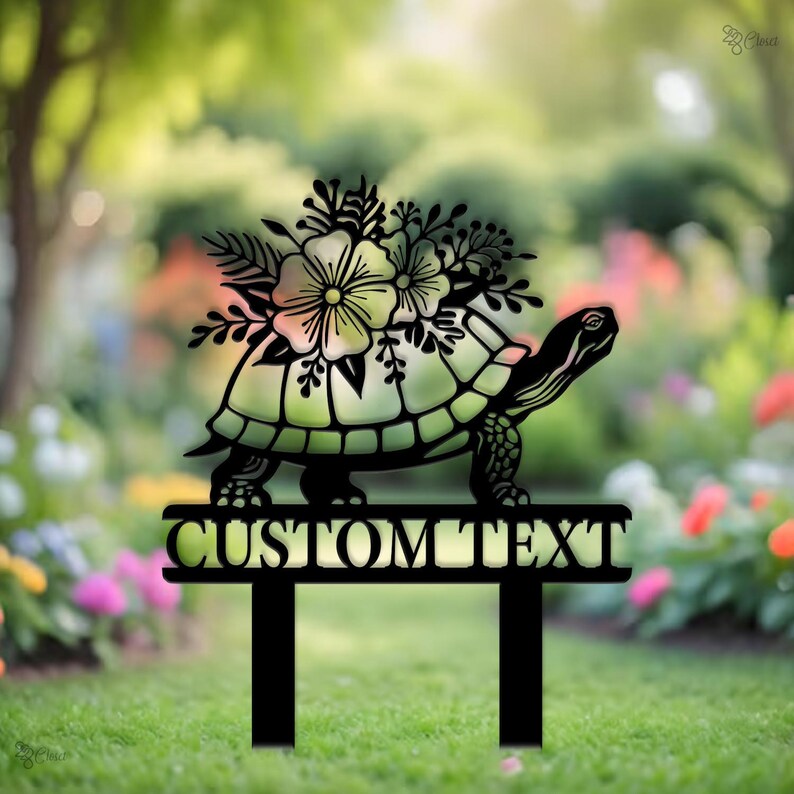 Midwest Craft House Cast Iron Turtle Crossing Sign - Garden Stake / Lawn Decor - Rustic Brown