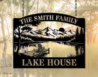 Personalized Lake House Metal Sign, Custom Family Name Sign Outdoor Decor, Lake House Welcome Sign, Dad Gifts, Lake House Decor, Lake sign