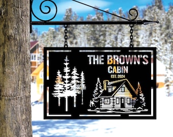 Personalisierte Metall Hütte Namensschild Berghütte Zeichen, benutzerdefinierte Familienname Zeichen, Cabin Decor, Schild im Freien, Papa Geschenke, Adressschild