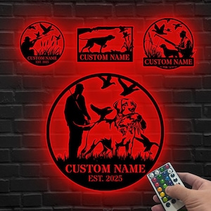 Custom Hunting LED Sign, Personalized Duck Hunting Wall, Gift for hunter, Hunter & Dog Scene, Duck Hunting Sign, Sign for Hunters with Dog