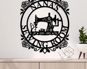 Custom Nana's Sewing Room Sign, Floral Metal Wall Decor, Sewing Lover, Gift for Seamstress, Vintage Sewing Machine Sign, Grandma sewing gift