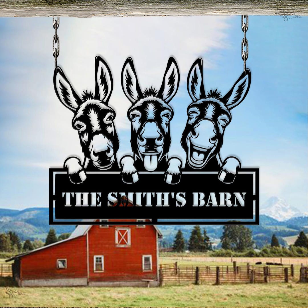 Custom Donkey Metal Sign, Funny Donkey Barn Sign, Barn Decor With Name ...