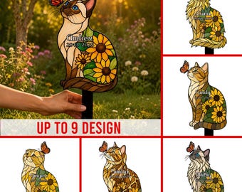 Personalized Cat Metal Garden Sign, Sunflower Pet Memorial Stake, Custom Outdoor Yard Decor Gift