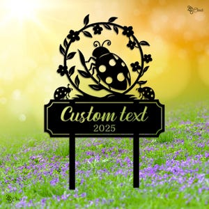 Custom Ladybug Garden Sign, Ladybug Garden Decor Sign, Ladybug Yard Sign, Cute Floral Yard Stake for Gift, Ladybug gift, Flower garden sign