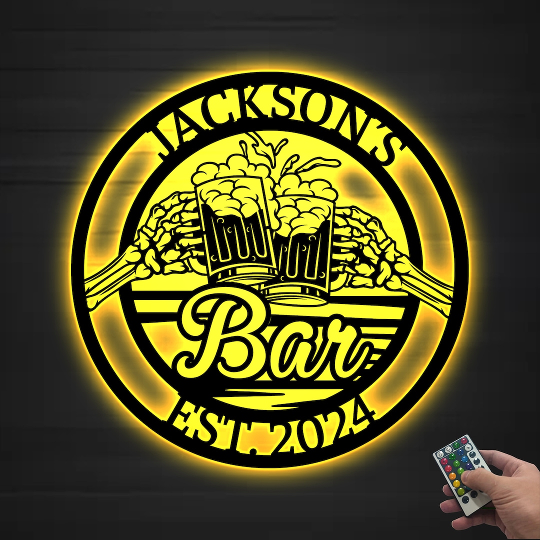 Custom Beer Bar Metal Wall Art LED Light Personalized Beer Mug Cheers ...