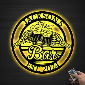 Custom Beer Bar Metal Wall Art LED Light Personalized Beer Mug Cheers Name Sign Home Decor Home Bar Sign Bar Pub Decor Patio Sign Dad Gifts