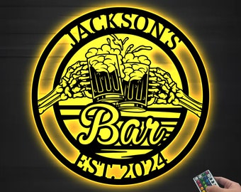 Custom Beer Bar Metal Wall Art LED Light Personalized Beer Mug Cheers Name Sign Home Decor Home Bar Sign Bar Pub Decor Patio Sign Dad Gifts