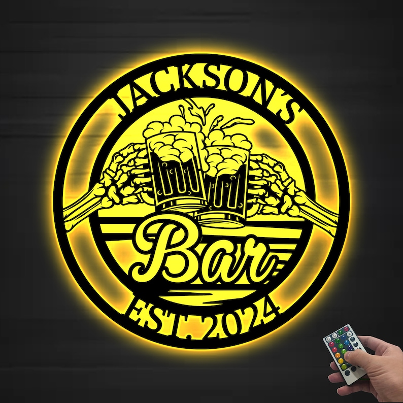 Custom Beer Bar Metal Wall Art LED Light Personalized Beer Mug Cheers ...