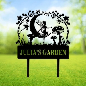 Personalized Fairy Metal Garden Sign,Flower Garden Sign,Fairy Garden Stake, Outdoor Garden Yard Decor, Metal Fairy Garden Art, Gardener Gift