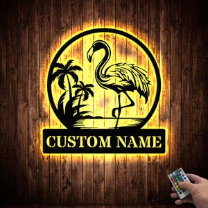 Custom Metal Flamingo Sign,Personalized Flamingo Metal Wall Art LED Light,Beach House Decor,Sign for Pool,Beach House Sign,Housewarming Gift