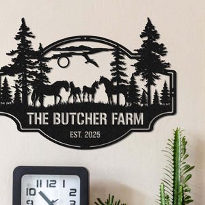 &quot;Pferde Ranch Benutzerdefinierte Metall Namen Schilder, Nachname Schilder für Zuhause, Metall Außenschilder, Pferde Liebhaber Geschenk, Metall Bauernhaus Schild Papa Geschenk.&quot;