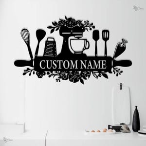 Custom Bakery Shop Metal Sign Wall Art, Personalized Kitchen Wall Decor, Baker Name Sign, Baking Wall Art, Cooking Gifts, Home Decoration