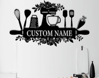 Custom Bakery Shop Metal Sign Wall Art, Personalized Kitchen Wall Decor, Baker Name Sign, Baking Wall Art, Cooking Gifts, Home Decoration