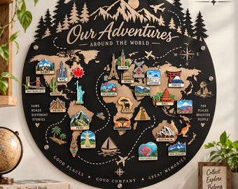 World Travel Memory Board, Adventure Magnet Display, Souvenir Map Wall Art, Vacation Keepsake Decor, Traveler Gift