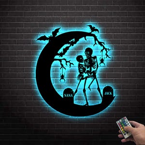 Custom Skeleton Couple Metal Wall Art Led Light, Skull Lover Gift,Gothic Home Decor,Skeleton Lovers Metal Sign, Halloween Decor Skeleton Art