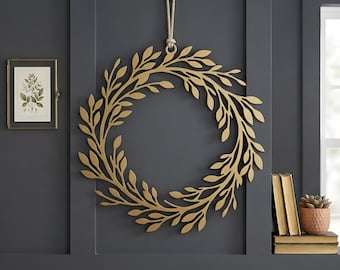Gold Leaf Metal Wreath, Botanical Wall Decor, Olive Branch Wall Art, Modern Farmhouse Door Hanging, Nature Inspired Decor