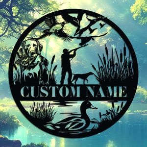 Personalized Pheasant Labrador Dog Metal Wall Duck Hunting Sign Hunter Gift, Custom Hunter Name Sign Home Decor Lake House Sign Cabin Decor