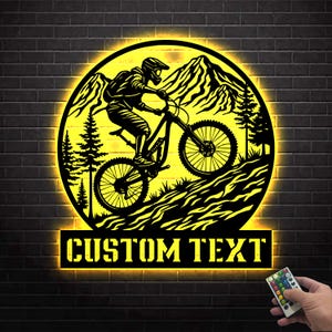 Custom Mountain Biking Metal Sign LED Lights, Mountain Bike Sign, Riding Bicycle Metal Wall Art, Biker Name Sign, Biker Gift Xmas Birthday