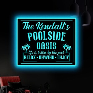 Personalized Pool & Patio Sign LED Light, Custom Sign for Pool, Backyard Decor, Backyard Sign Modern Poolside Decor, Swimming Pool Decor