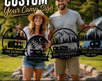 Custom RV Camping Sign, Family Campfire Metal Wall Hanging, Outdoor Adventure Gift