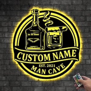 Custom Bourbon Cigar Metal Wall Art LED Light Personalized Whiskey Smoke Sign Home Bar Pub Decor Cocktail Decoration Man Cave Christmas Gift