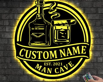 Benutzerdefinierte Bourbon Zigarre Metall Wand Kunst LED Licht Personalisierte Whisky Rauch Zeichen Home Bar Pub Dekor Cocktail Dekoration Mann Höhle Weihnachtsgeschenk