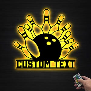 Custom Bowling Metal Sign Led Light Bowling Pins and Ball Metal Wall Art,Bowling Player Gift,Xmas Birthday Gift Bowling Sign Game Room Decor