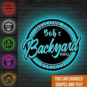 Custom BBQ Neon Sign, Personalized Backyard BBQ Sign, Barbecue Decor, Grill room decor, Backyard sign, LED Grill Sign for Patio, Family Gift