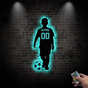 Personalized Male Soccer Metal Sign LED Lights, Custom Football Player Name Sign, Girl Football Metal Sign, Gift for Her, Soccer Player Name