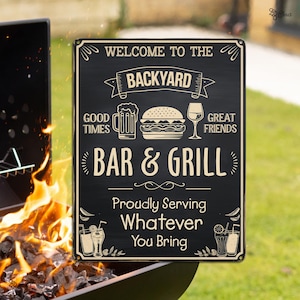 Custom Bar & Grill Sign Metal, Personalized Outdoor Sign,Custom Bar and Grill Sign, Personalized Metal BBQ Sign, Outdoor Kitchen Metal Signs
