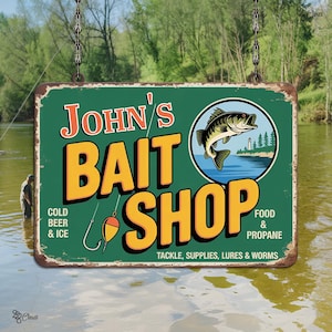 Custom Bait Shop Sign with Name, Vintage Fishing Decor, Lake House Sign, Fishing Bait Shop, Fishing Cabin Sign, Fishing decor, Gift for dad