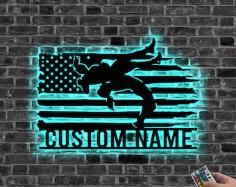 Custom Wrestling Sign Female Wrestler Metal Wall Art Led Light,Wrestler Name Sign,Wrestling Coach Gift,Birthday Gift,Sports Sign Home Decor