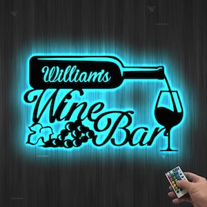 Custom Wine Bar Metal Wall Art LED Patio Sign Personalized Wine Bar Sign Home Decor Wine Shop Patio Decor Man Cave Kitchen Decor Wine Bottle
