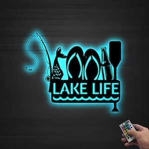 Lake Life Metal Wall Art, Lake Metal Sign Outdoor Wall Art, Lake Life Sign Metal Wall Decor, Lakehouse Sign,Fishing Sign Housewarming Gift