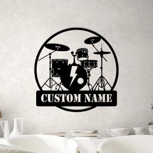 Custom Drum Set Metal Sign, Personalized Music Wall Art, Drummers Gift, Music Lover Gift, Drum Kit Metal,Music Decor for Musician,Rock band