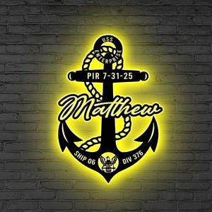 Letrero LED de ancla de la marina personalizado, lámpara de pared militar personalizada, regalo para papá, decoración de la marina personalizada, regalo para graduación, ancla de marinero LED