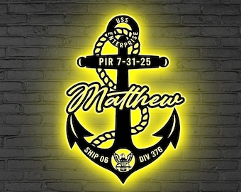 Custom Navy Anchor LED Sign, Personalized Military Wall Light, Gift for dad, Personalized Navy Decor, Gift for Graduation, Sailor Anchor LED