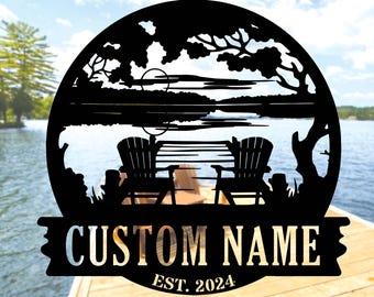 Personalized Lake House Metal Sign, Lake Scene Sign,Front Porch Decor, Cabin Sign, Lake House Decor,Custom Lake House Name Sign,Camping sign