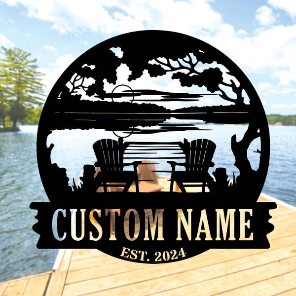 Personalized Lake House Metal Sign, Lake Scene Sign,Front Porch Decor, Cabin Sign, Lake House Decor,Custom Lake House Name Sign,Camping sign