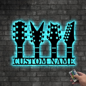 Personalized Guitar Player Metal Wall Art LED Light, Custom Guitar Player Name Sign, Home Decor Music Room Kids Nursery Decor Birthday Gift