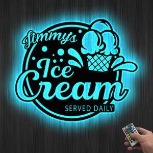 Personalized Ice Cream Shop Metal Wall Art, Ice Cream Shop Name Sign Custom Ice Cream Metal Sign, Home Decoration Gift for him