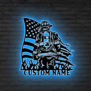 Custom Firefighter LED Sign, Name for Hero Gift, Personalized Firefighter Metal Sign, Hero Firefighter Light, Firefighter sign, Gift for dad
