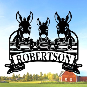 Personalized Donkey Farm Metal Signs, Donkey Metal Wall Art, Donkey Family Sign, Custom Farm Name Sign, Ranch Sign, Farmhouse Decor, Farmer